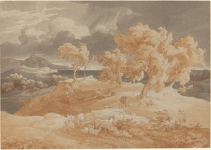 Paisaje costero italiano con tormenta de Friedrich Preller the Elder